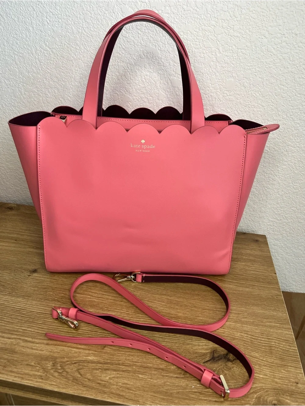 Kate Spade Magnolia Street Mina Scalloped Crossbody Tote - Raspberry Pink NWOT